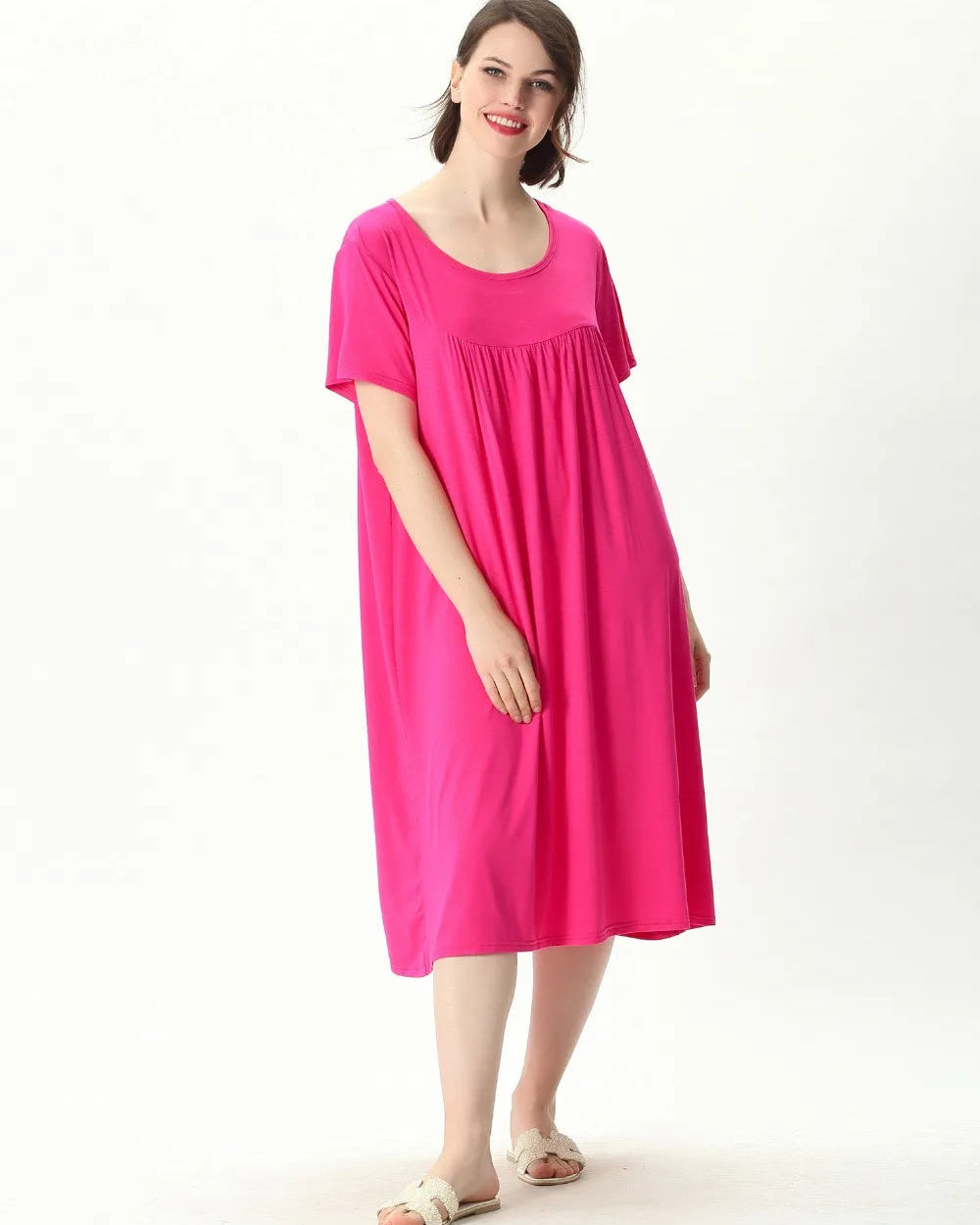 Plus Size Cotton Short-Sleeve Round Neck Sleep Dress