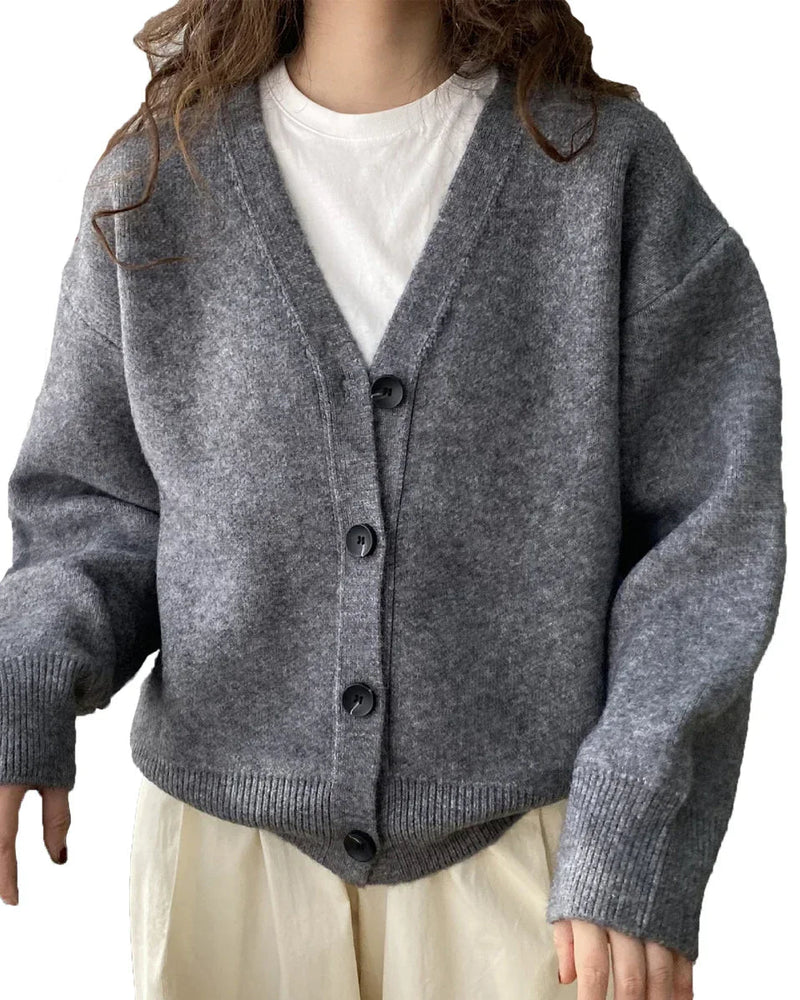 Casual V-Neck Solid Short Cardigan