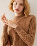 Women's wool cable-knit O-neck sweater with high-stretch and relaxed fit, featuring a textured silhouette for fall and winter layering or city to resort warmth.