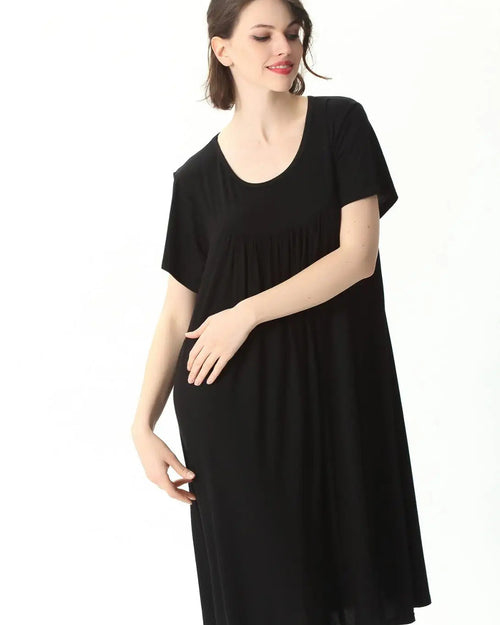 Plus Size Cotton Short-Sleeve Round Neck Sleep Dress