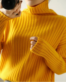 Ribbed Knit Turtleneck Wool Sweater