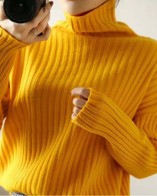 Ribbed Knit Turtleneck Wool Sweater