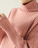 Ribbed Knit Turtleneck Wool Sweater
