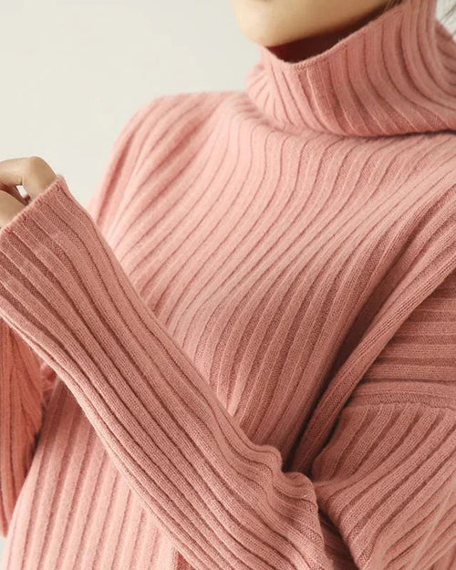 Ribbed Knit Turtleneck Wool Sweater