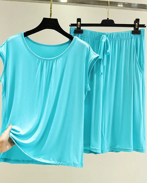 Modal Sleeveless Round-Neck Top & Shorts Pajama Set