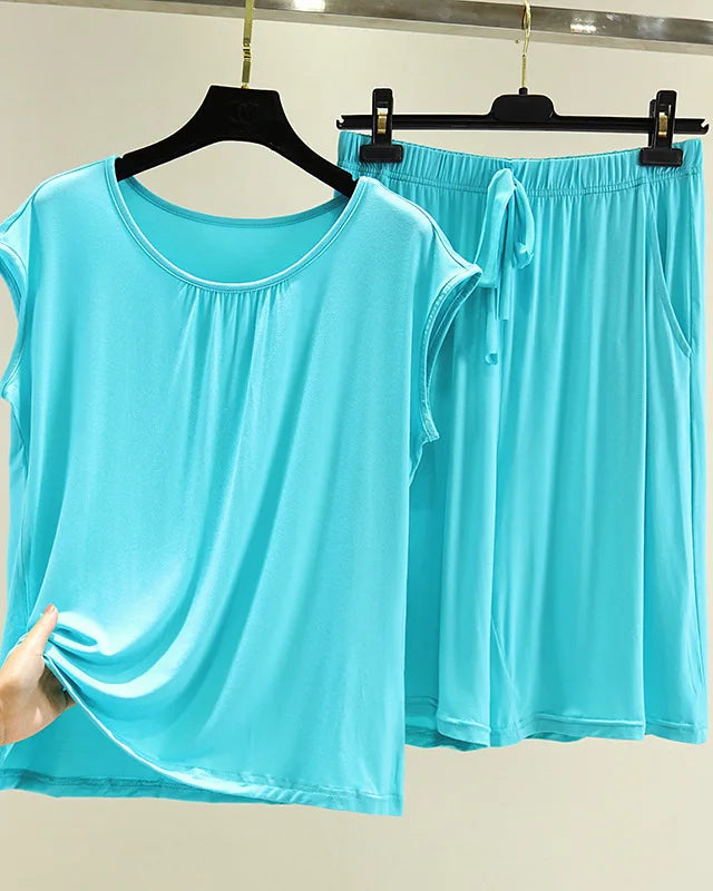 Modal Sleeveless Round-Neck Top & Shorts Pajama Set