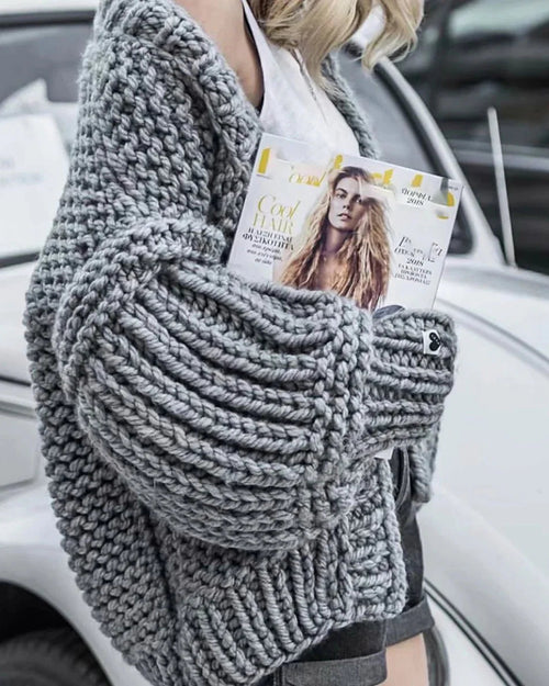 Bohemian Style Knitted Lantern Sleeve Sweater Cardigan