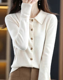 100% Merino Wool Polo-Collar Cardigan
