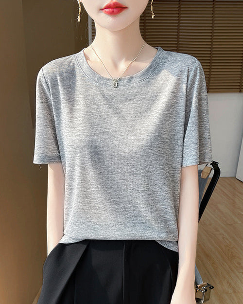 Crew Neck Loose-Fit Short-Sleeve Knit T-Shirt