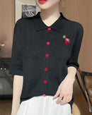 New Wool Polo Collar Short-Sleeved Cardigan
