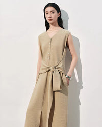 V-Neck Sleeveless Tie-Up Slit Dress