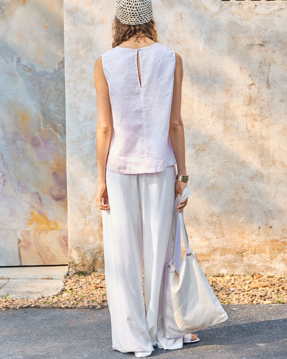 Relaxed Linen Drawstring Wide-Leg Pants