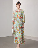 Printed Silk Three-Quarter Sleeve Dress