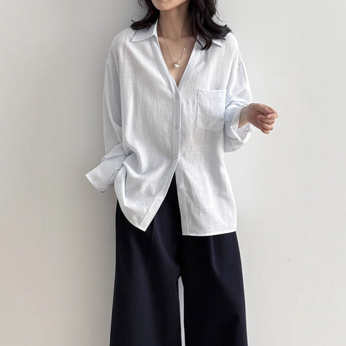 Loose-Fit V-Neck Button-Down Shirt