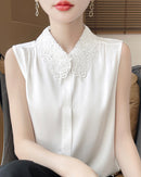 Stylish Lapel Sleeveless Satin Vest