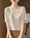 Crew Neck Loose-Fit Short-Sleeve Knit T-Shirt