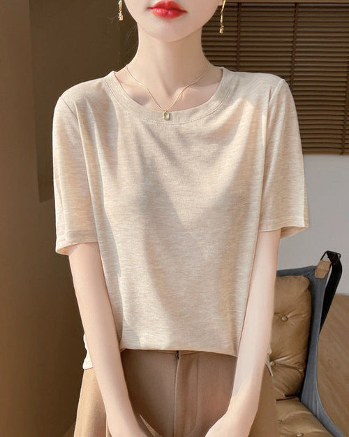 Crew Neck Loose-Fit Short-Sleeve Knit T-Shirt