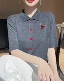 New Wool Polo Collar Short-Sleeved Cardigan