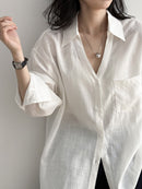 Loose-Fit V-Neck Button-Down Shirt