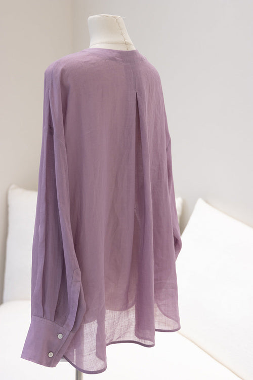 Loose-Fit Long-Sleeve V-Neck Linen Shirt