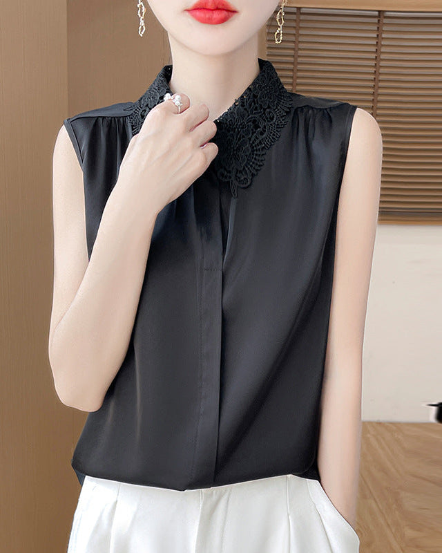 Stylish Lapel Sleeveless Satin Vest