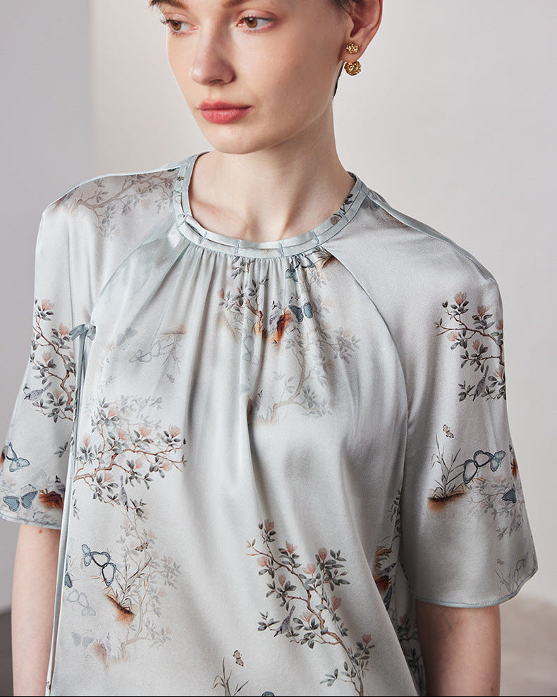 Loose-Fitting Breathable Satin Silk T-Shirt