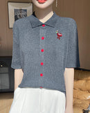 New Wool Polo Collar Short-Sleeved Cardigan