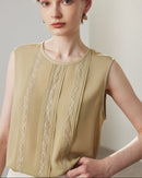 Lace-Paneled Sleeveless Silk Shirt