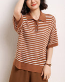 Casual Short-Sleeve Striped Wool Sweater