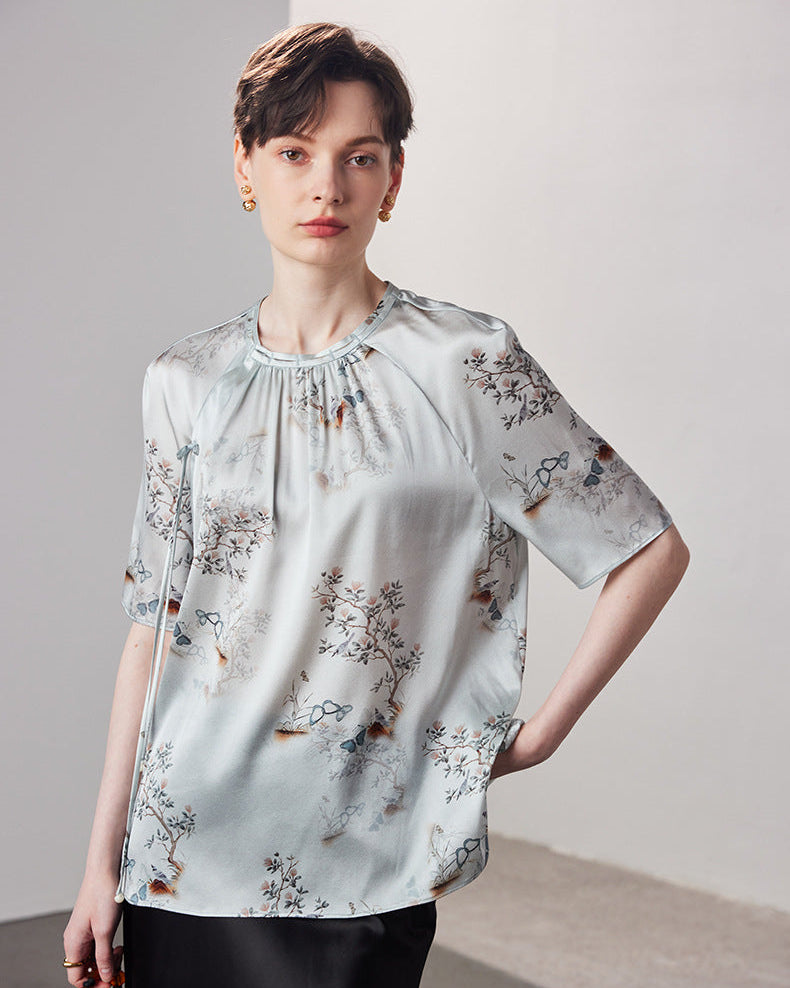 Loose-Fitting Breathable Satin Silk T-Shirt