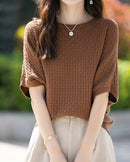 Stylish Plus-Size Mid-Sleeve Knitted Sweater