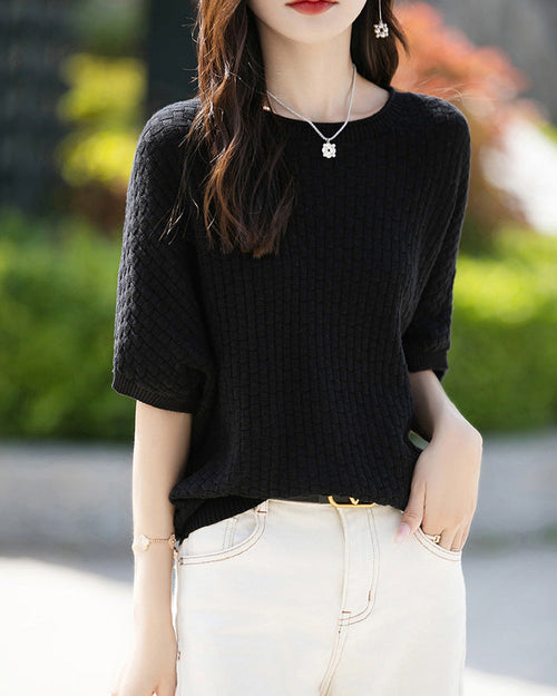 Stylish Plus-Size Mid-Sleeve Knitted Sweater