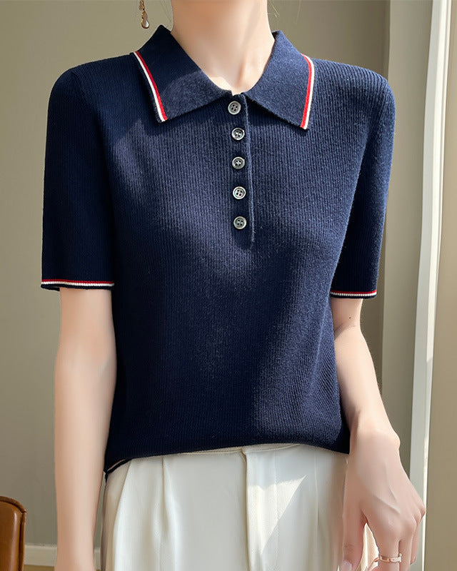 Retro Short-Sleeve Polo Sweater