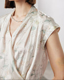 V-Neck Silk Printed Sleeveless Shirt