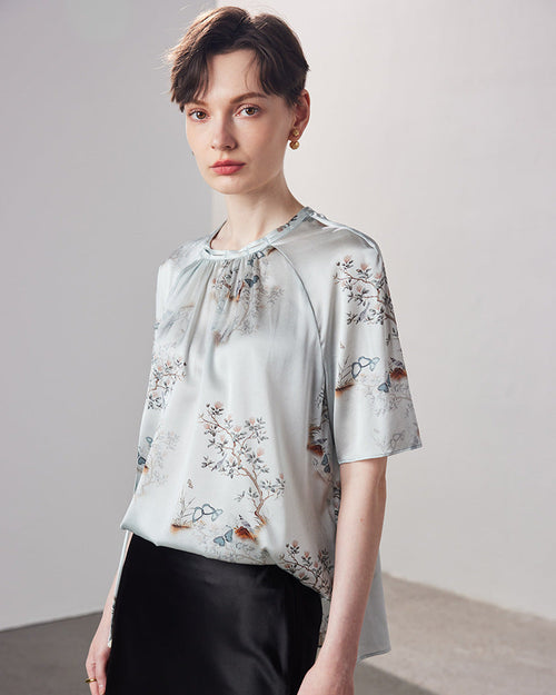 Loose-Fitting Breathable Satin Silk T-Shirt