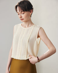 Lace-Paneled Sleeveless Silk Shirt