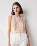 Lace-Paneled Sleeveless Silk Shirt