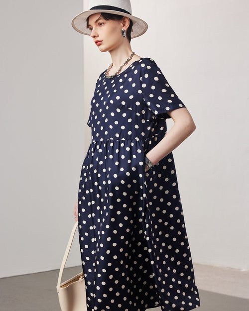 Loose-Fitting Short-Sleeve Silk Dress