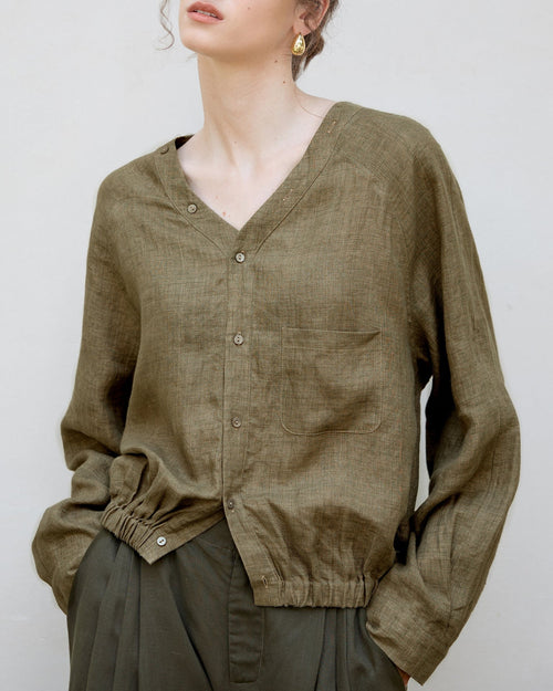 Linen V-Neck Long-Sleeved Shirt