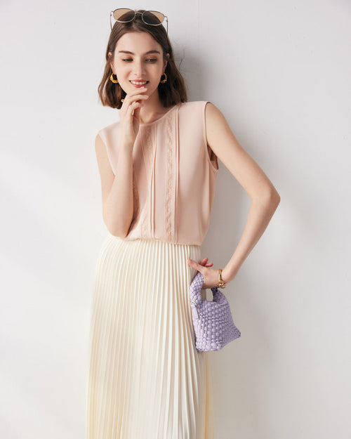 Lace-Paneled Sleeveless Silk Shirt
