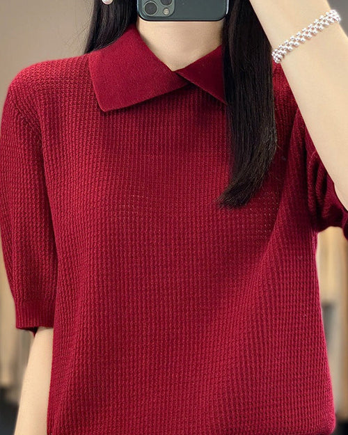 Loose-Fit Short-Sleeve Polo Sweater
