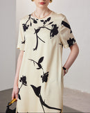 Loose-Fit Straight-Cut Short-Sleeve Silk Dress