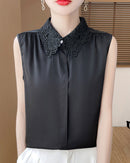 Stylish Lapel Sleeveless Satin Vest