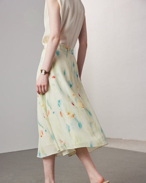 Crepe Print Silk Midi Skirt