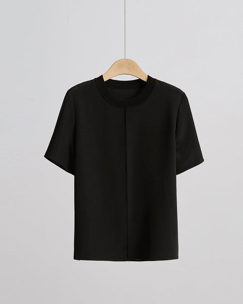 Crew Neck Loose-Fit Pleated T-Shirt