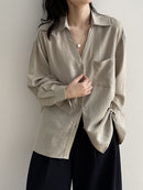 Loose-Fit V-Neck Button-Down Shirt