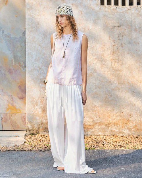 Relaxed Linen Drawstring Wide-Leg Pants