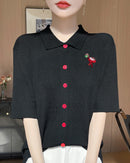 New Wool Polo Collar Short-Sleeved Cardigan