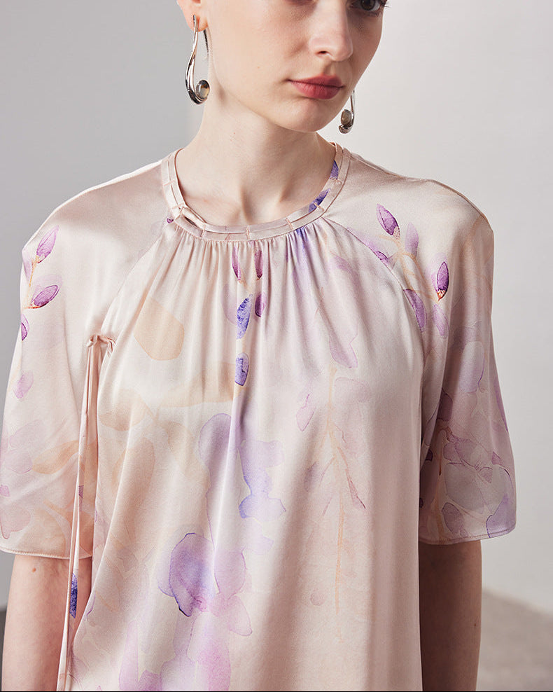Loose-Fitting Breathable Satin Silk T-Shirt