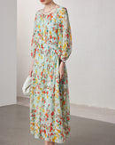 Printed Silk Three-Quarter Sleeve Dress
